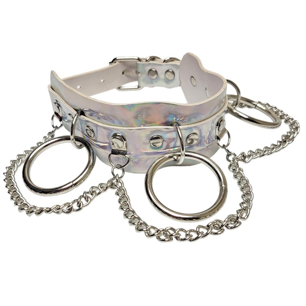 Metallic Hologram Choker with Chains O Rings